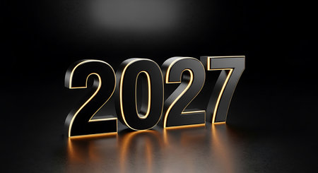 Illustration of elegant 2027 new year design with black and gold for a festive celebrationの素材
