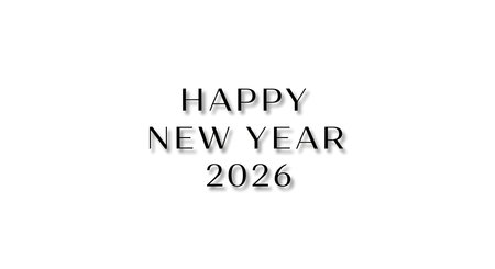 Illustration of happy new year 2026 text with shadow effect isolated on white backgroundの素材