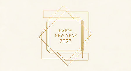 Illustration of minimalist happy new year 2027 design with golden geometric framesの素材
