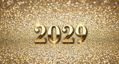 Illustration of golden 2029 new year design with glitter background for festive seasonの素材