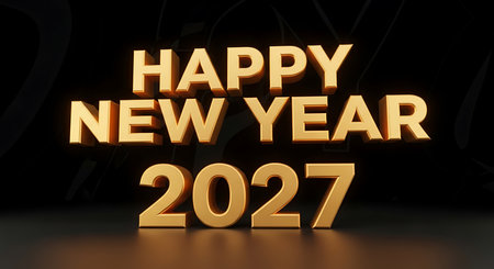 Illustration of happy new year 2027 golden text effect on black background designの素材