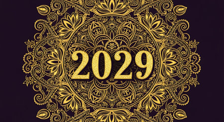Illustration of elegant golden mandala design with 2029 text for new year celebrationの素材
