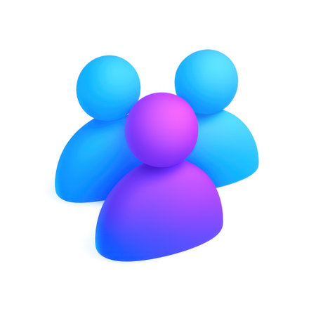 Three stylized 3d rendered abstract human figures in blue and purple gradient colors forming a group isolated on white backgroundの素材