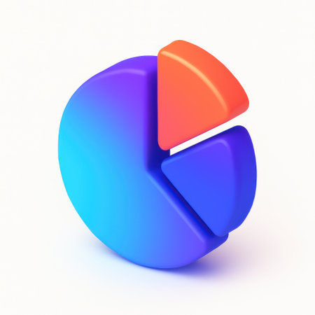 Colorful 3d pie chart graphic with three segments representing data and analysis isolated on white backgroundの素材