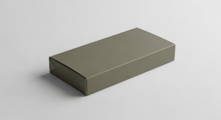 A closed rectangular box is displayed on a white background. The box is a blank mockup, perfect for product packaging and design. It is isolated and simple.の素材
