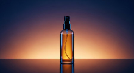 An elegant perfume bottle on a dark background, ideal for showcasing cosmetic products. Perfect for beauty brands, advertising, and marketing materials.の素材
