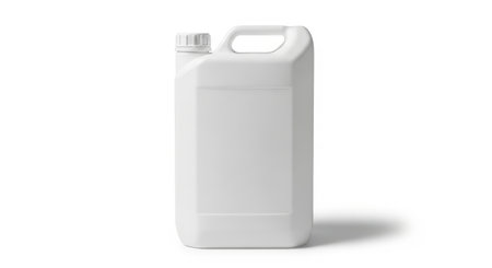 A white plastic canister isolated on white background, perfect for showcasing liquid storage solutions. Ideal for industrial and household cleaning product brands.の素材