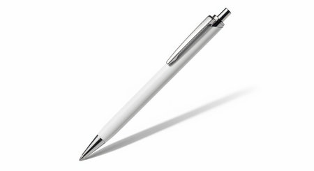 A sleek white metal ballpoint pen isolated on a white background, perfect for office supply needs. This writing instrument is ideal for business, education, and creative work.の素材