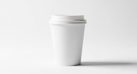 A disposable coffee cup isolated on white background, perfect for showcasing hot beverage brands. Ideal for cafe menus, marketing, and advertising materials.の素材