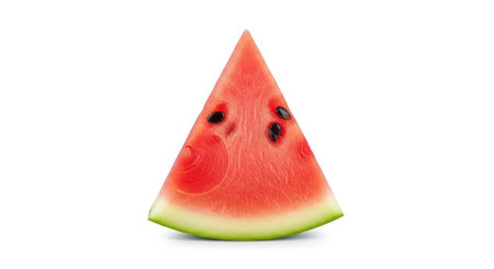 A vibrant slice of fresh watermelon isolated on white background, perfect for a healthy snack or dessert. Its juicy, sweet taste is a refreshing treat for summer.の素材