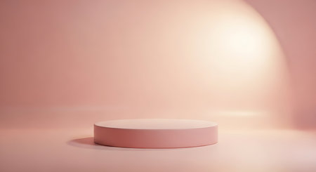 Minimalist pink pedestal stage with soft spotlight for product display and presentationの素材