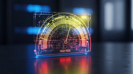 Futuristic digital speedometer dashboard with glowing neon lights and data visualizationsの素材