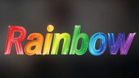 Vibrant rainbow word art with colorful letters against a dark backgroundの素材