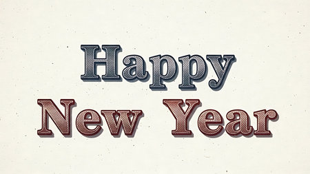 Vintage style happy new year text design with textured letters on a light backgroundの素材