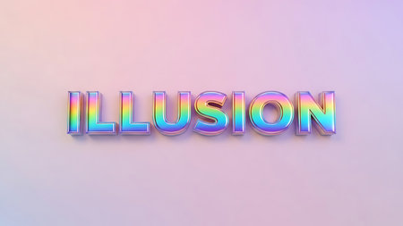 Holographic illusion word balloons floating against a soft pastel gradient backgroundの素材