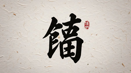Elegant chinese calligraphy of the character fu symbolizing luck and fortune on textured paperの素材