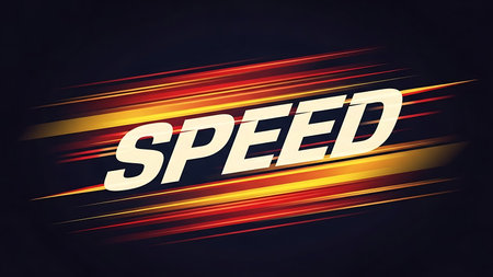 Dynamic speed text with streaks of light and motion blur on a dark backgroundの素材