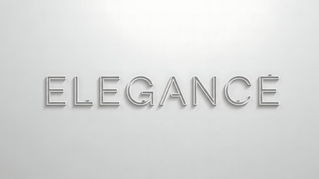 Elegant silver metallic word elegance rendered in 3d on a soft white backgroundの素材