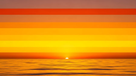 Sunset over the sea. Seascape with colorful stripes.の素材