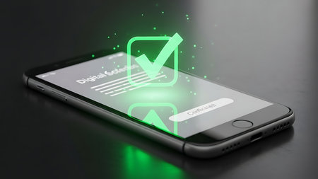 Smartphone with check mark on the screen. 3d illustration.の素材