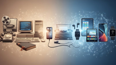 Conceptual image with devices connected to each other with connection linesの素材