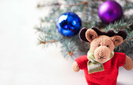 Handmade Christmas decorations: felt Christmas mooseの写真素材