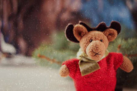 Handmade Christmas decorations: felt Christmas mooseの写真素材