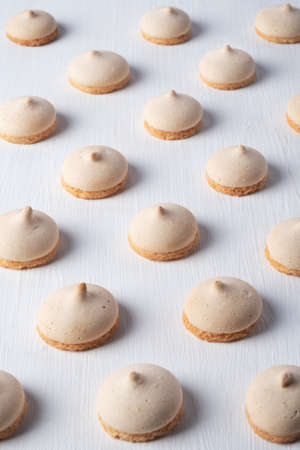 French meringue cookies on white backgroundの写真素材