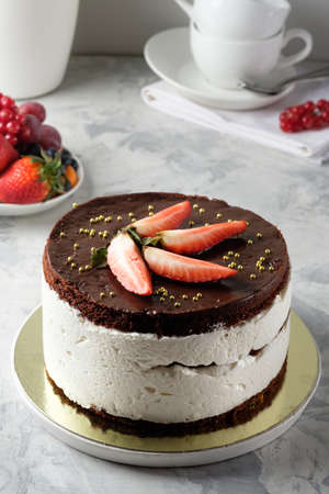Home made cake with chocolate icing