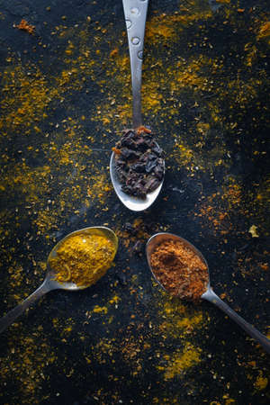 Various colorful spices top viewの写真素材