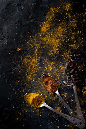 Various colorful spices top viewの写真素材