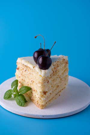 pieces of dessert cake on a white plate, confectionery, tea partyの写真素材