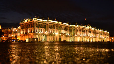 Night view of the Royal Palace in St.Petersburg, Russiaの写真素材