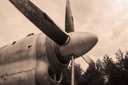Close-up of the propeller of an old airplane. Longing for the sky. Remains of past glory. Abandoned...