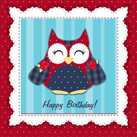 congratulation card. little owl vector. happy birthdayのイラスト素材