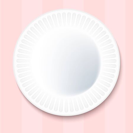 White Plate Isolated on pink Background. Vector. disposable tablewear. Mockup. Clear tableware ready for pattern, texture, art or ornament presentation.のイラスト素材