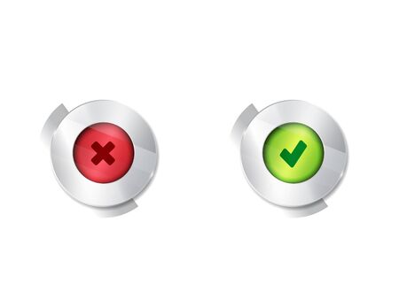 Yes no buttons. 3d. silver elements with glass surface. green and redのイラスト素材