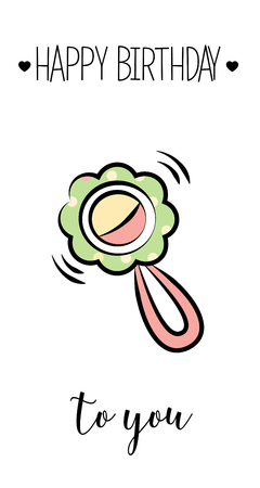 vector birthday party invitation or congratulation card. baby element. doodle style. beanbagのイラスト素材