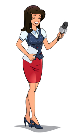 female journalist or TV reporter. Cartoon character. Isolated. Interview Conversationのイラスト素材
