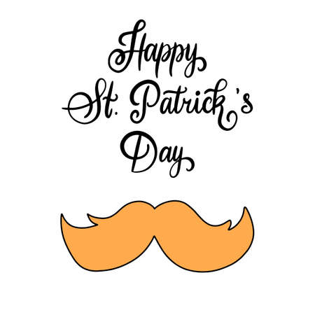 Modern calligraphy flat style. Handwritten lettering composition of Happy St. Patricks Day on white background for greeting card, poster, invitation to irish party with design element, clover for luck.のイラスト素材