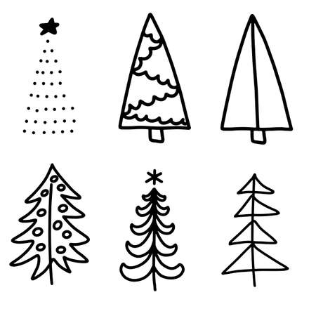 Vector Illustration EPS10. Set of christmas trees flat icons in cartoon style isolated on white background. Monochrome design for New year winter collection.のイラスト素材
