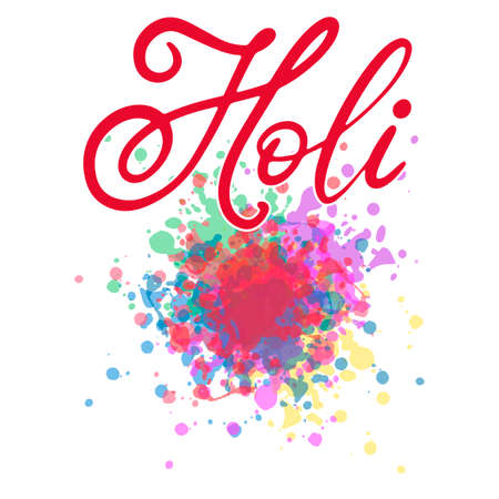 Lettering illustration for Indian Happy holi festival of colours. Vector EPS10 in calligraphy style with powder paint splash elements for logo, greeting card, banner, invitation  designのイラスト素材