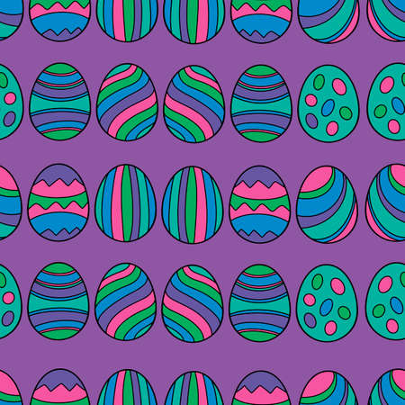 Vector EPS10 hand written lettering illustration for happy easter banner, poster, sale invitation template with colorful spring flowers, eggs and bunny rabbits in cartoon flat styleのイラスト素材