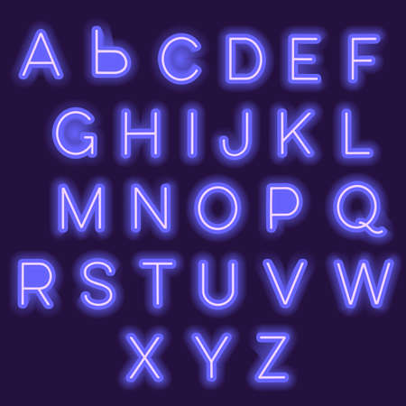 Neon lights alphabet. Vector illustration eps10 of uppercase font. Neon sign with glowing letters.のイラスト素材
