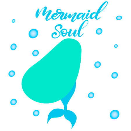 Vector lettering illustration with mermaid. Inspirational quote in moder calligraphy style with hand drawn tail of mermaid and starfish in cartoon style for fabric print, invitation birthday card, poster. Childish design for room. EPS10のイラスト素材