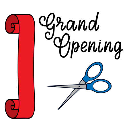 Grand opening lettering vector illustration with ribbons. Template for banner, poster, invitation....
