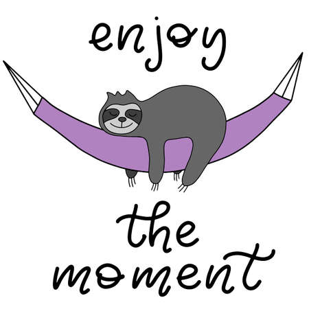 Sloth lettering vector illustration. Cute funny exotic animal image for children clothes design, fabric print, birthday invitation card, nursery design. Hand written modern calligraphy style quote. EPS10のイラスト素材