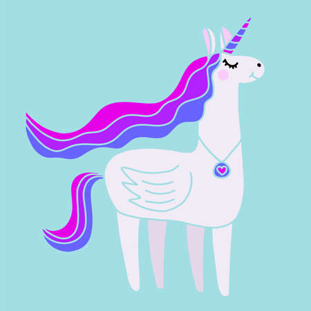 Unicorn vector illustration in rainbow colors, flat style. Baby clothes design. Cute nursery...