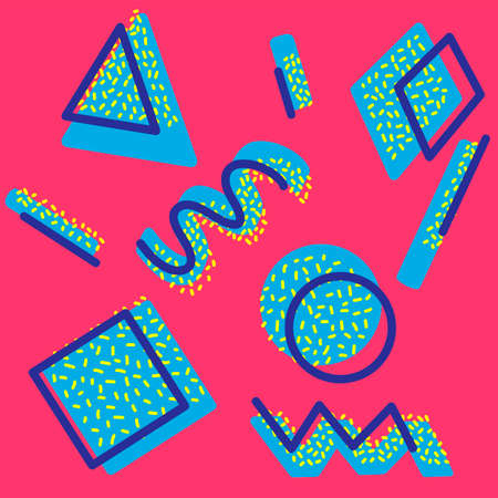 Memphis background with abstract shapes. 80s geometric retro style vector illustration. Flat design elements for banner, flyer, card, cover, template and poster. Eps10 のイラスト素材