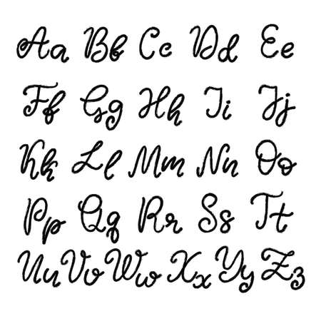 Alphabet in English. Hand drawn typeface, lettering script font. Letters handwritten in modern...